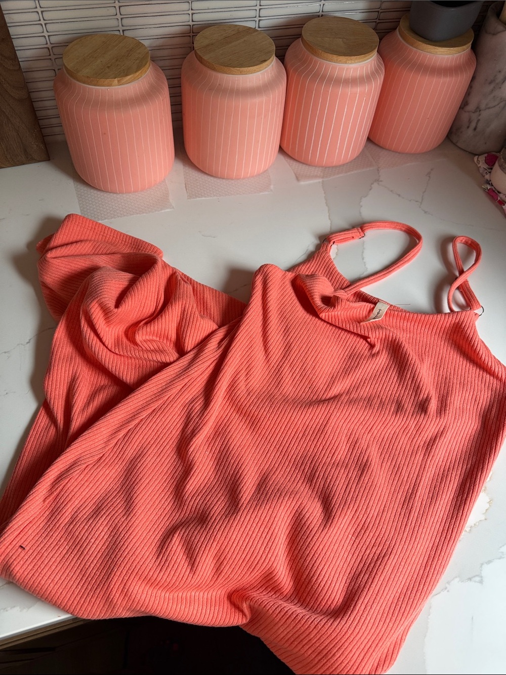 Vici New Coral Ribbed Tank Top - Spaghetti Strap dress stretch